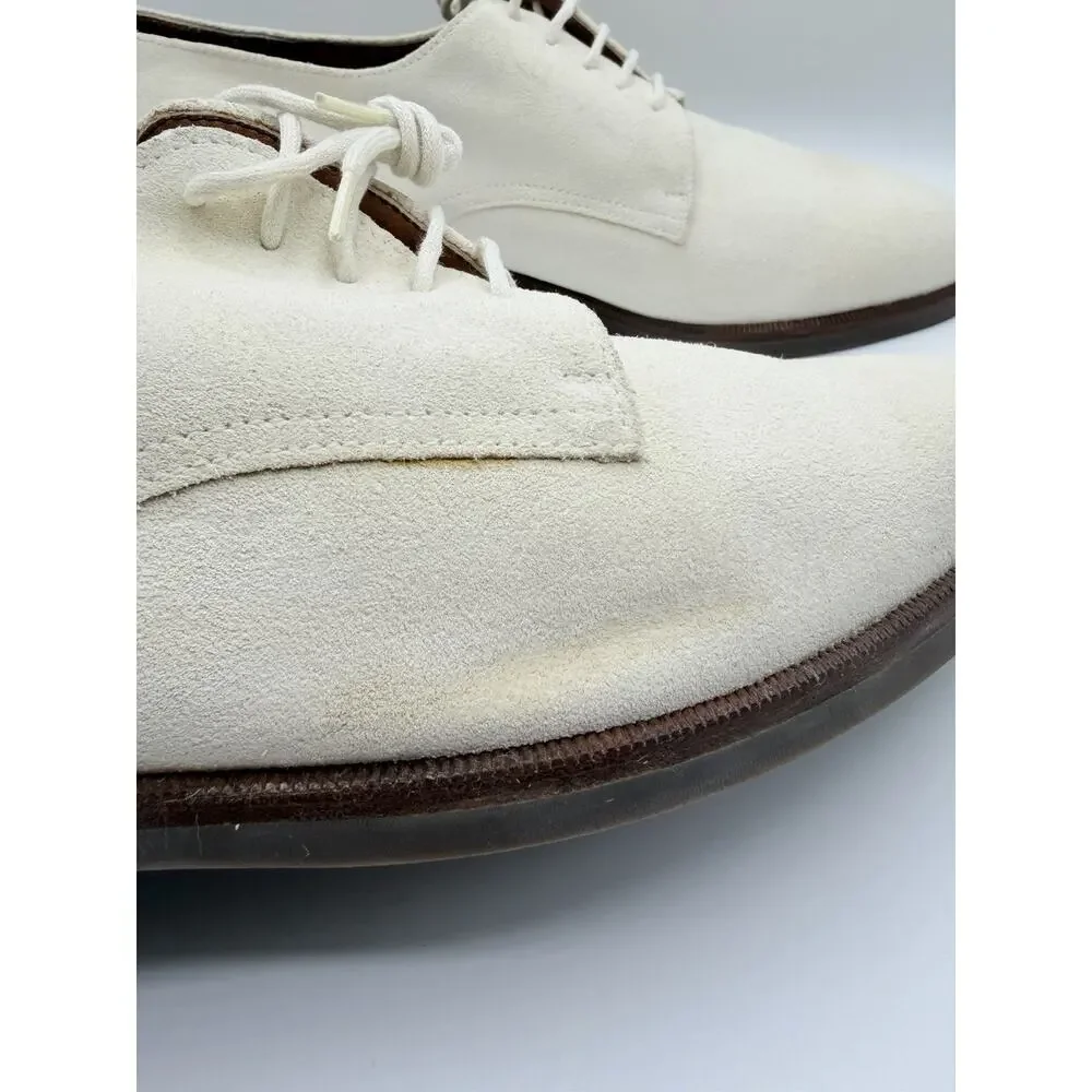 Salvatore Ferragamo Suede Derby Shoes Men 9 D Vibram Sole Italy Cream Beige GOOD